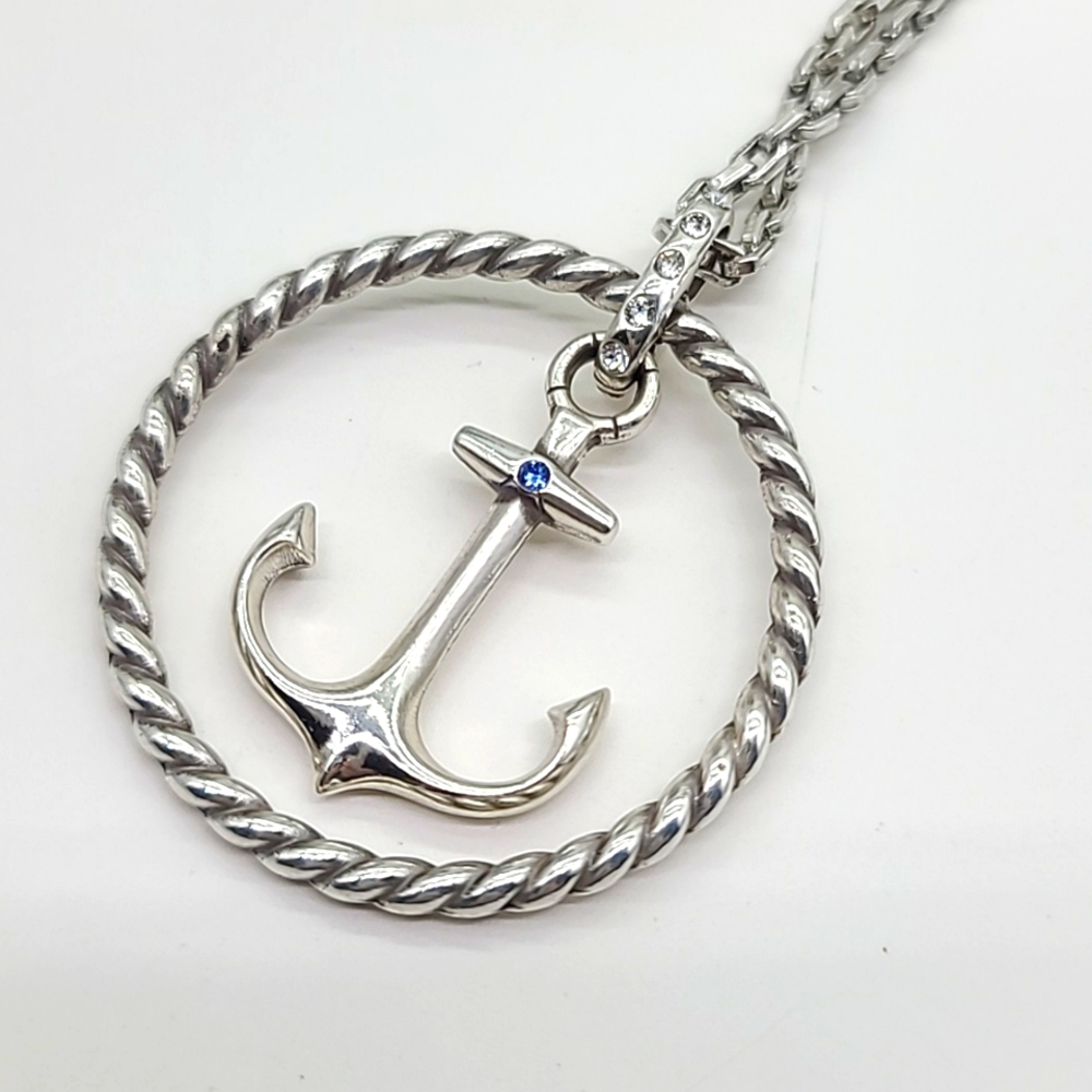 $78 Brighton "Blue Water" Rope Detailed Silver Round Convertible Anchor Pend! ⚓️